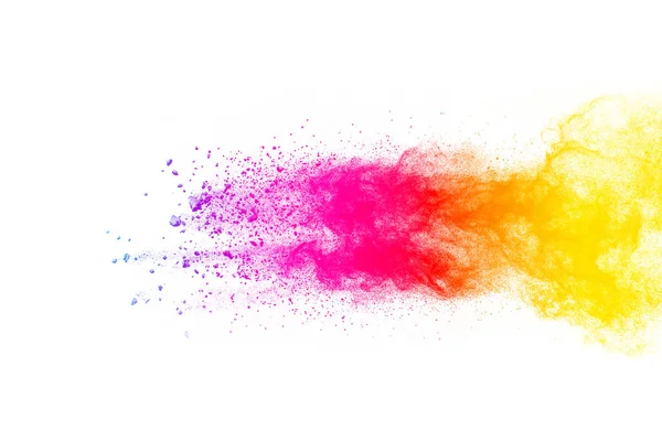 Multi Color Powder Explosion White Background Launched Colorful Dust Particles — Stock Photo, Image