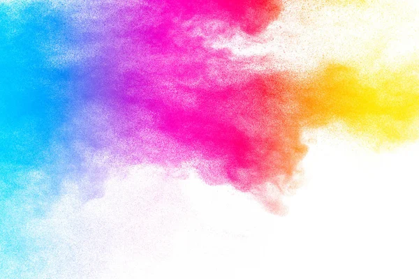 Explosión Polvo Multicolor Sobre Fondo Blanco Lanzó Partículas Polvo Colores — Foto de Stock