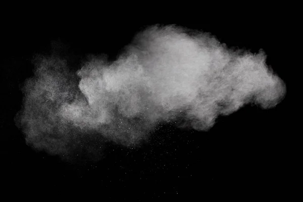 Formas Extrañas Polvo Blanco Explosión Nube Sobre Fondo Oscuro Lanzamiento — Foto de Stock