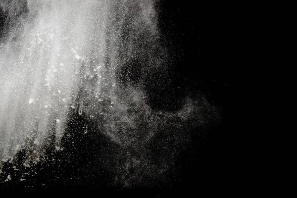 Formas Extrañas Polvo Blanco Explosión Nube Sobre Fondo Oscuro Lanzamiento —  Fotos de Stock