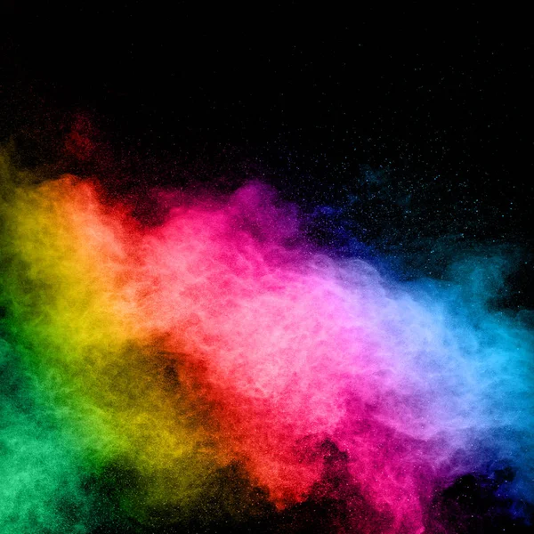 Harika renkler ve formlar kapalı vermek için siyah arka plan önünde tuhaf formlar kombine un ve toz boyalı patlayabilir.