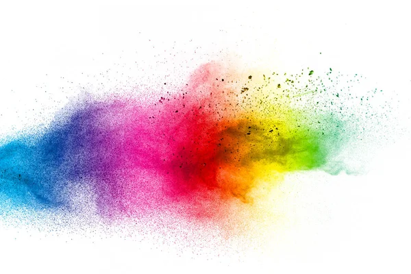 Kolor Splash Chmury Pyłu Białym Tle Uruchomiła Kolorowe Cząstki Tle — Zdjęcie stockowe