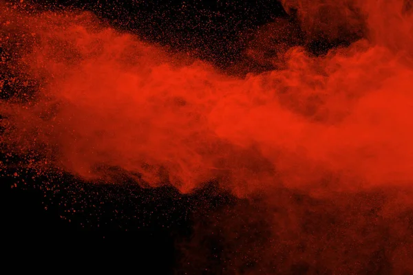 Esplosione Polvere Colore Rosso Sfondo Nero Movimento Congelamento Particelle Polvere — Foto Stock