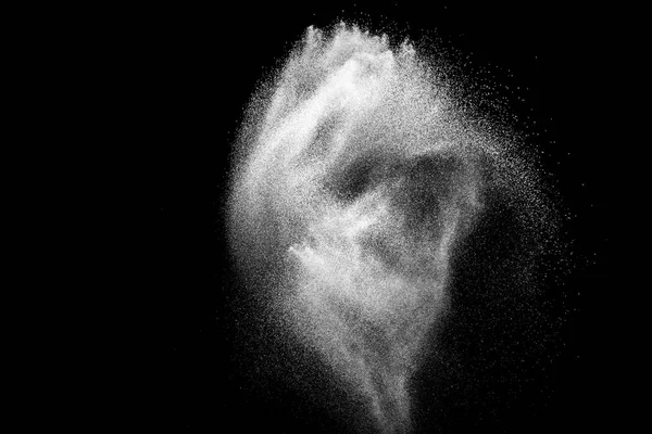 Formes Bizarres Poudre Blanche Nuage Explosion Sur Fond Noir Particules — Photo