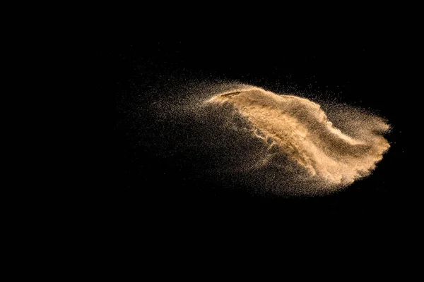 Explosão Areia Dourada Isolada Fundo Preto Nuvem Areia Abstrata Golden — Fotografia de Stock