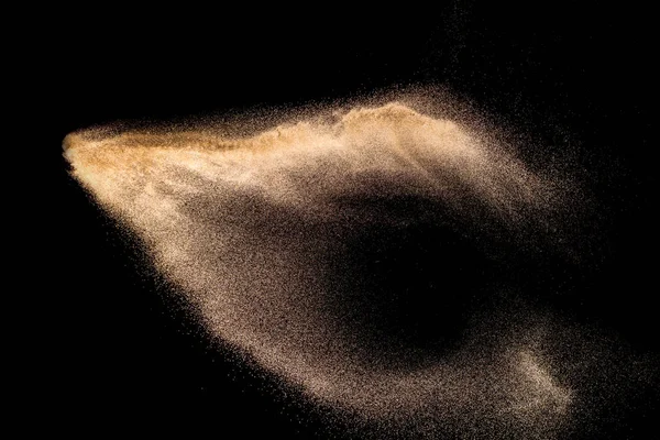 Golden Sand Explosion Isolated Black Background Abstract Sand Cloud Golden — Stock Photo, Image