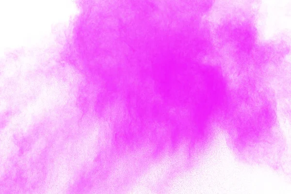 Pink powder explosion on white background.Pink dust splashing.  Launched colorful particles on background.