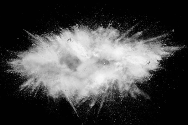 Έκρηξη Λευκής Σκόνης Μαύρο Φόντο Λευκά Σωματίδια Σκόνης Πιτσιλίζουν Color — Φωτογραφία Αρχείου