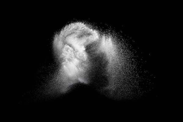 Explosion Poudre Blanche Isolée Sur Fond Noir Les Particules Poussière — Photo