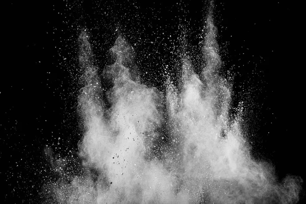 Beyaz Toz Patlaması Siyah Arka Planda Izole Edildi Beyaz Toz — Stok fotoğraf