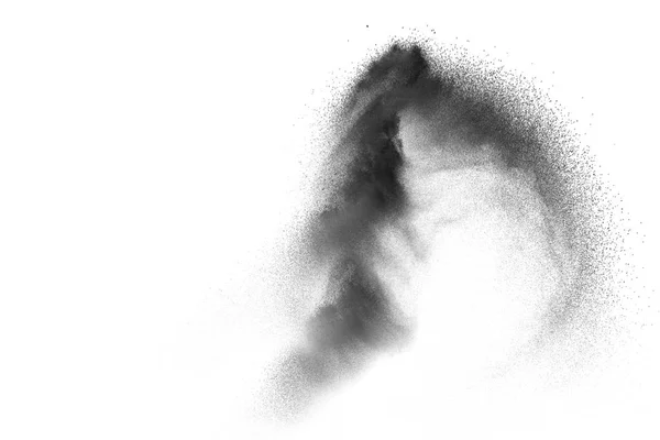 Explosie Van Zwarte Poeder Witte Achtergrond Zwarte Stof Deeltjes Splash — Stockfoto