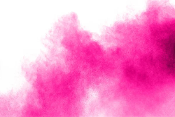 Roze Poeder Explosie Witte Achtergrond Roze Stof Spatten Lancering Van — Stockfoto