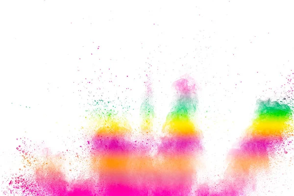Abstract Multi Color Powder Explosion White Background Freeze Motion Dust — Stock Photo, Image