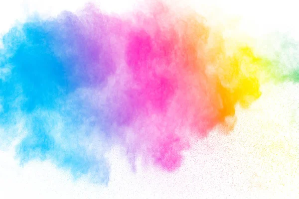 Esplosione astratta multi colore polvere su sfondo bianco. Gratuito — Foto Stock