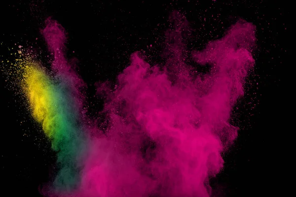 Farbpulver Explosion Wolke Auf Schwarzem Hintergrund Gefrierbewegung Von Farbstaubpartikeln Beim — Stockfoto