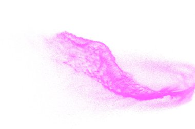 Kuru dere kum patlama. Pembe renkli kum splash beyaz bir arka plana dayanır. Pembe parçacıklar sıçrama.