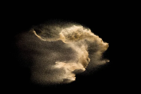 Nube Sabbia Astratta Sabbia Color Oro Spruzzata Sullo Sfondo Nero — Foto Stock