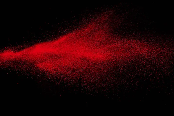 Explosión Polvo Color Rojo Sobre Fondo Negro Congelar Movimiento Partículas — Foto de Stock