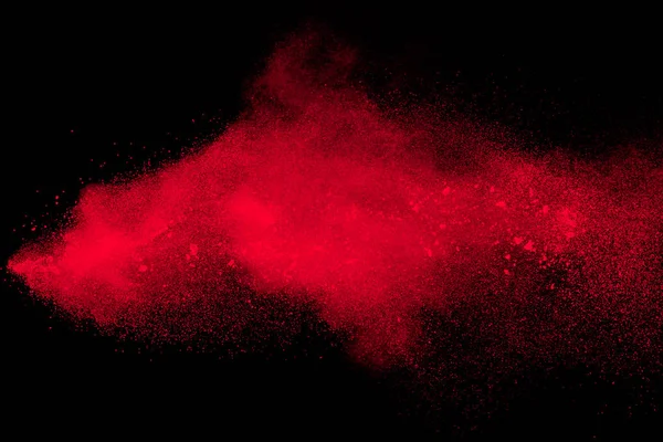 Siyah Zeminde Kırmızı Renk Tozu Patlaması Kırmızı Toz Parçacıklarının Hareketsiz — Stok fotoğraf