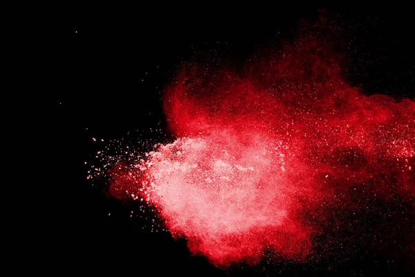 Siyah Zeminde Kırmızı Renk Tozu Patlaması Kırmızı Toz Parçacıklarının Hareketsiz — Stok fotoğraf