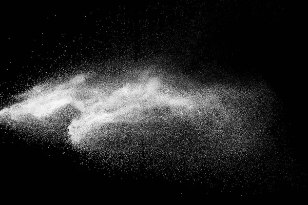 Formas Extrañas Polvo Blanco Explosión Nube Sobre Fondo Negro Partículas —  Fotos de Stock