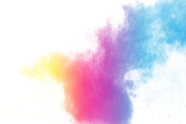 Beyaz arka plan renk toz patlaması. Hareket toz sıçrama durdur. Boyalı Holi Festivali.