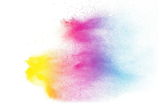 Absztrakt színes por robbanás fehér háttér. Fázik motio — Stock Fotó