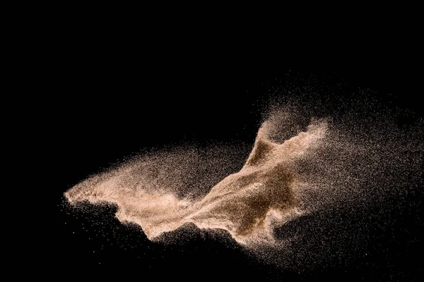 Droge Rivier Zand Explosie Gouden Gekleurd Zand Splash Die Donkere — Stockfoto