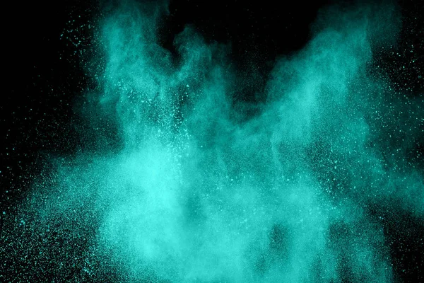 Grön Färg Pulver Explosion Molnet Isolerad Svart Bakgrund — Stockfoto