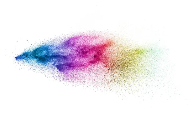 Bunte Teilchen Explodieren Auf Weißem Hintergrund — Stockfoto