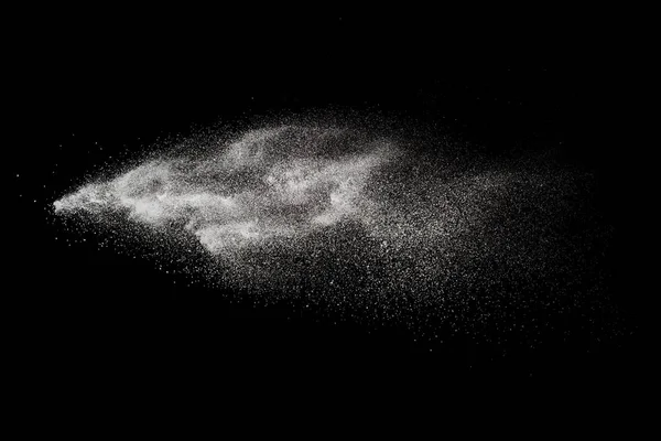Παγώσει Κίνηση Μορίων Λευκό Μαύρο Φόντο Έκρηξη Αφηρημένη Λευκή Σκόνη — Φωτογραφία Αρχείου