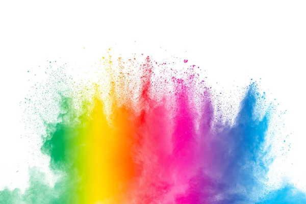 Buntes Pulver Explodiert Auf Weißem Hintergrund Abstrakte Pastellfarbe Staubpartikel Spritzen — Stockfoto