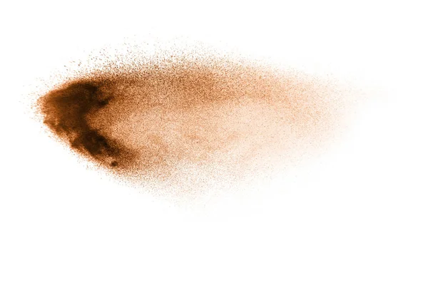 Streszczenie Brązowy Kolor Piasku Splash Białym Tle Brązowy Cząstek Pyłu — Zdjęcie stockowe