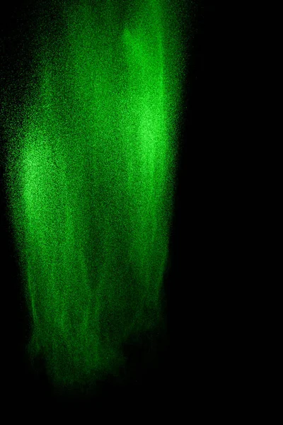 Grüne Teilchen Explodieren Auf Schwarzem Hintergrund Verwendung Von Farbstaub Für — Stockfoto
