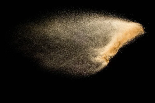 Abstrakte Sandwolken Goldfarbener Sand Spritzt Vor Dunklem Hintergrund Gelbe Sandfliege — Stockfoto