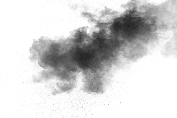 Explosion Poudre Noire Sur Fond Blanc Particules Poussière Noire Éclaboussure — Photo