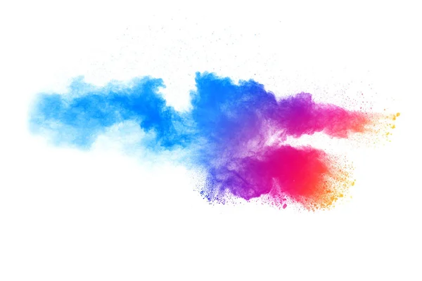 Взрыв Разноцветного Холового Порошка Облако Светящегося Порошка Белом Фоне — стоковое фото