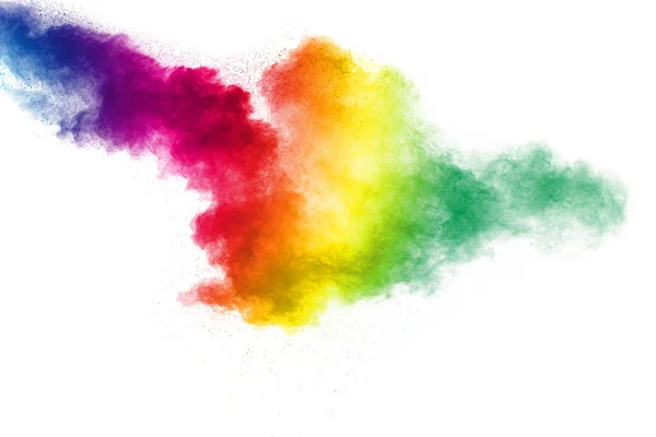 Färgglada Pulver Explosion Vit Bakgrund Abstrakt Pastell Färg Damm Partiklar — Stockfoto