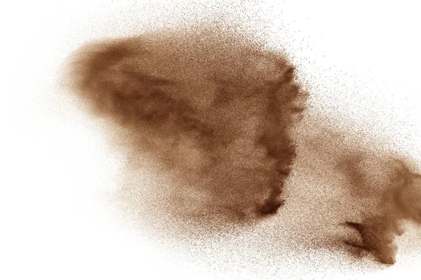 Suchá Exploze Říčního Písku Hnědý Barevný Písek Šplouchne Bílém Pozadí — Stock fotografie