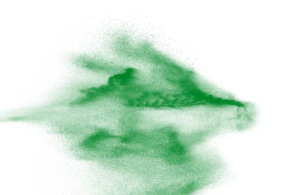 Abstract Zand Wolk Groen Zand Spatten Tegen Witte Achtergrond Sandy — Stockfoto