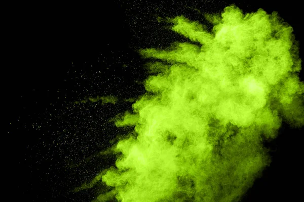 Grön Färg Pulver Explosion Moln Svart Bakgrund Grön Damm Stänk — Stockfoto