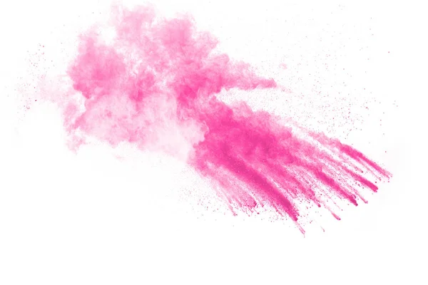 Esplosione Polvere Rosa Sfondo Bianco Nuvola Polvere Rosa Lanciato Particelle — Foto Stock