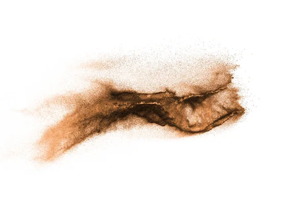 Χρυσή Έκρηξη Άμμου Απομονωμένη Λευκό Φόντο Αφηρημένο Σύννεφο Άμμου Αμμώδης — Φωτογραφία Αρχείου