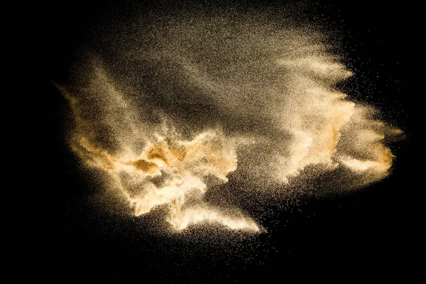 Droge Rivier Zand Explosie Geïsoleerd Zwarte Achtergrond Abstract Zand Bewolkt — Stockfoto
