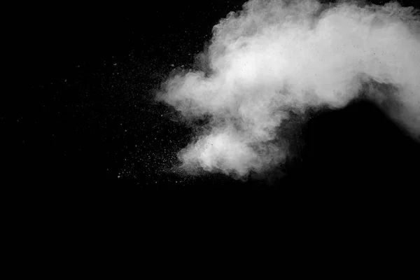 Witte Talcumpoeder Explosie Zwarte Achtergrond Witte Stofdeeltjes Spatten — Stockfoto