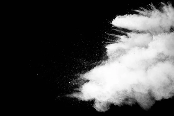 Explosion Talcume Blanc Sur Fond Noir Particules Poussière Blanche Éclaboussure — Photo