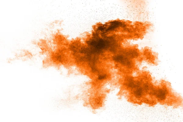 Abstract Orange Dust Explosion White Background Abstract Orange Powder Splattered — Stock Photo, Image