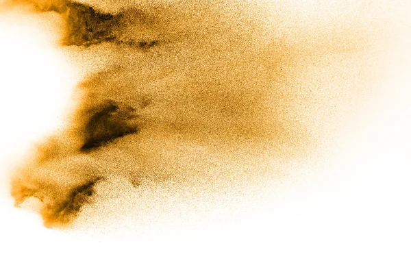 Wybuch złotego piasku na białym tle. Streszczenie San — Zdjęcie stockowe