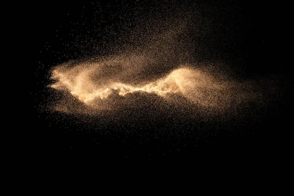 Partículas Marrones Salpicaduras Polvo Sobre Fondo Negro Explosión Polvo Marrón —  Fotos de Stock