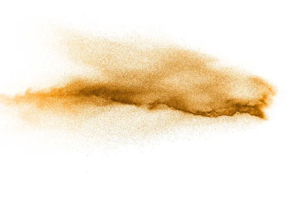 白い背景に抽象的なオレンジ色の粉の爆発 オレンジダスト粒子スプラッシュのフリーズモーション — ストック写真